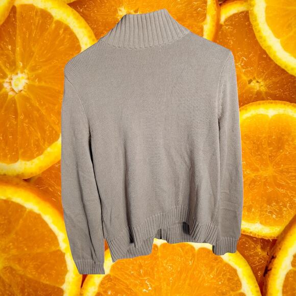 Chaps Women's Beige Cotton Toggle Pocket Full-Zip High‎ Neck Sweater Size L - Picture 3 of 6